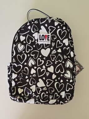 Brighton Kids Endless Love Back Pack. Black With White Heart Prints.